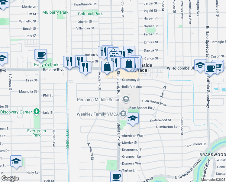 map of restaurants, bars, coffee shops, grocery stores, and more near 4001A Bellefontaine in Houston
