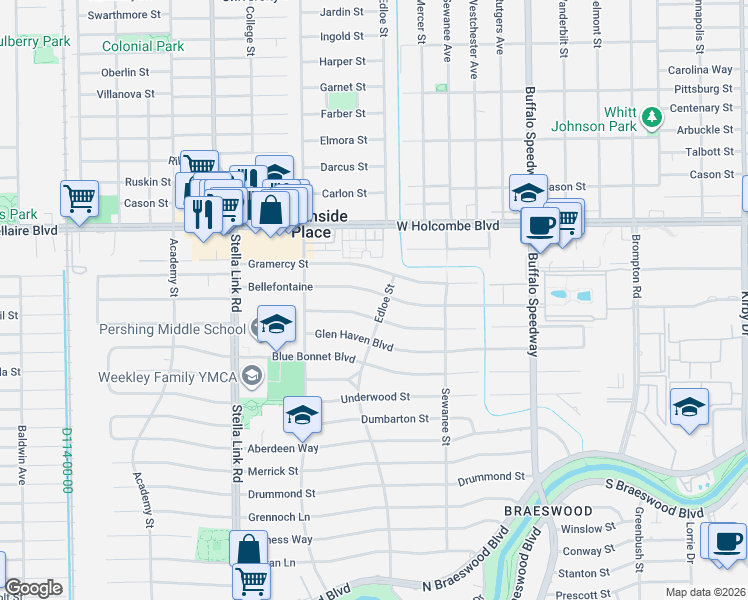 map of restaurants, bars, coffee shops, grocery stores, and more near 3710 Maroneal Street in Houston