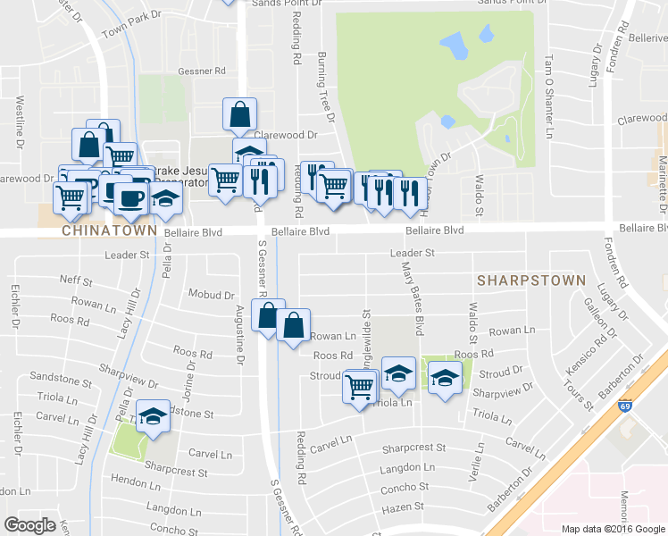 map of restaurants, bars, coffee shops, grocery stores, and more near in Houston