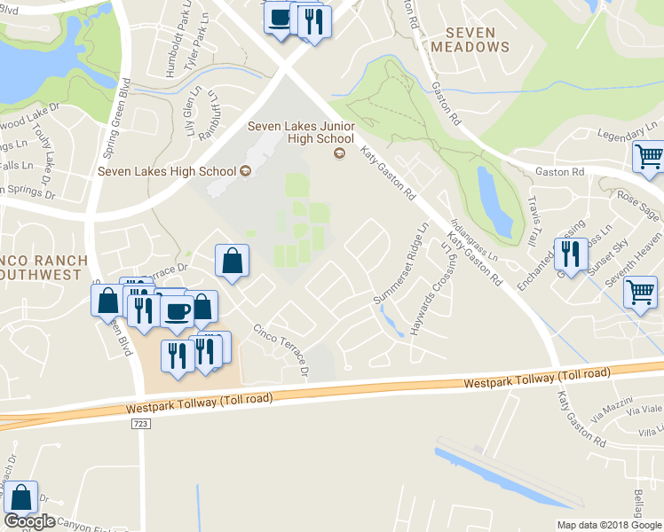map of restaurants, bars, coffee shops, grocery stores, and more near 24511 Springwood Glen Lane in Katy