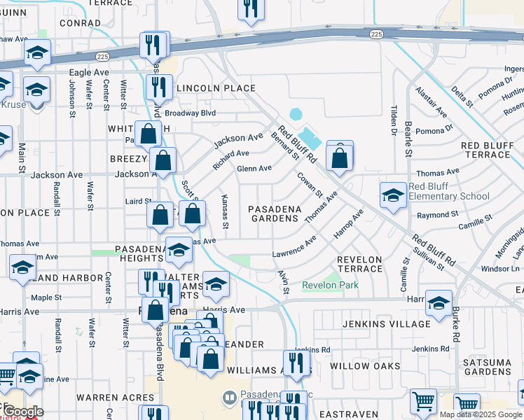 map of restaurants, bars, coffee shops, grocery stores, and more near 612 Alvin Street in Pasadena