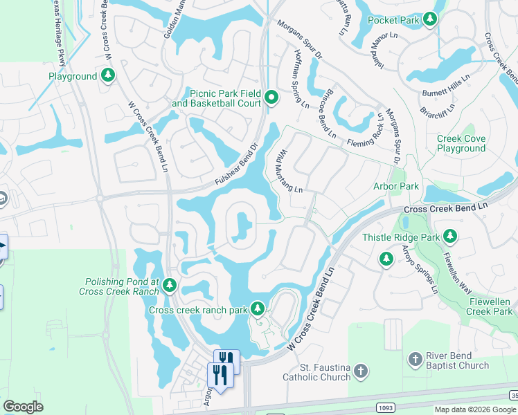 map of restaurants, bars, coffee shops, grocery stores, and more near 107 Lake View Loop in Fulshear