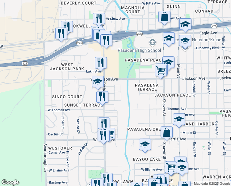 map of restaurants, bars, coffee shops, grocery stores, and more near 605 South Richey Street in Pasadena