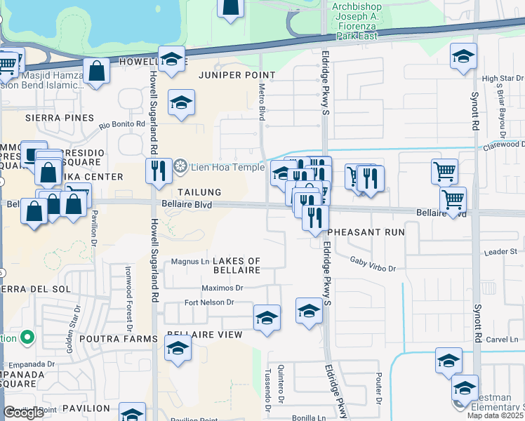 map of restaurants, bars, coffee shops, grocery stores, and more near 6818 Metro Boulevard in Houston