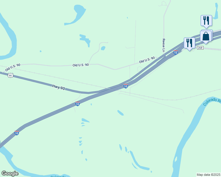 map of restaurants, bars, coffee shops, grocery stores, and more near Interstate 10 in Columbus