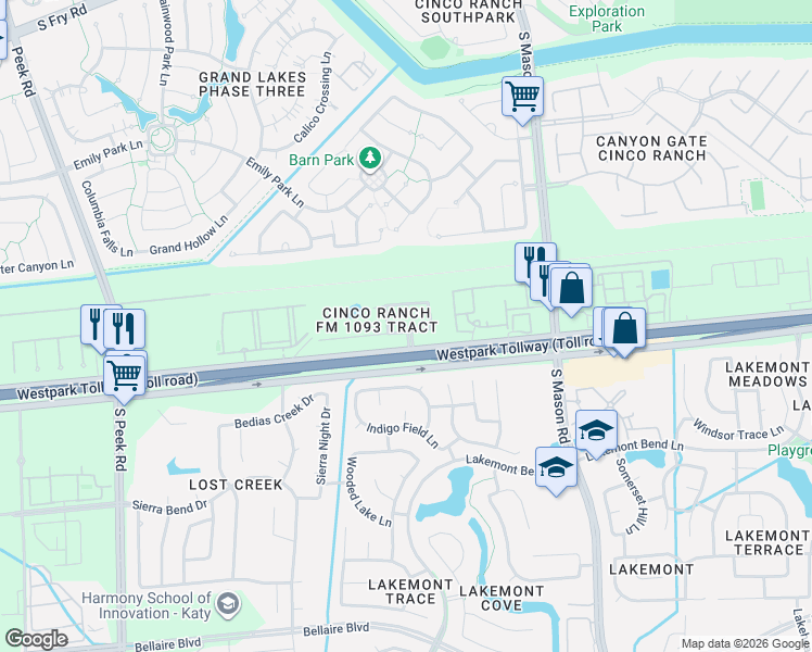 map of restaurants, bars, coffee shops, grocery stores, and more near 21123 Somerset Park Lane in Katy