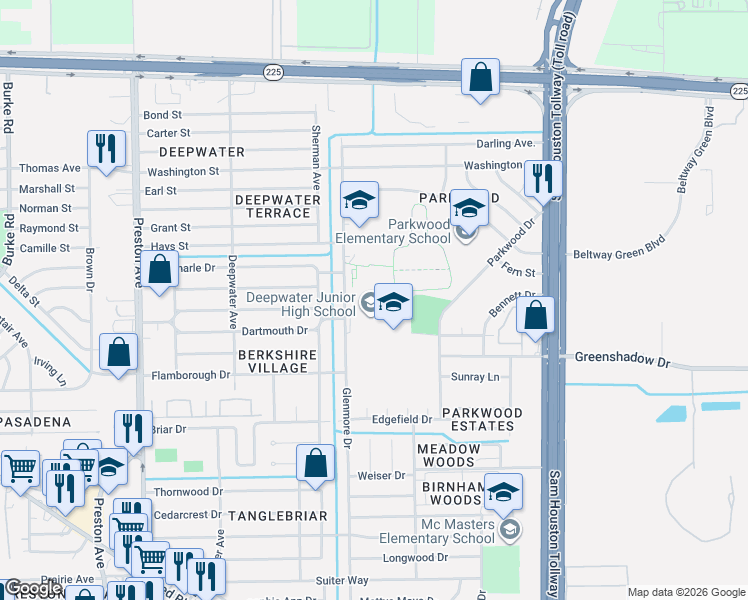 map of restaurants, bars, coffee shops, grocery stores, and more near 300 Parkwood Drive in Pasadena