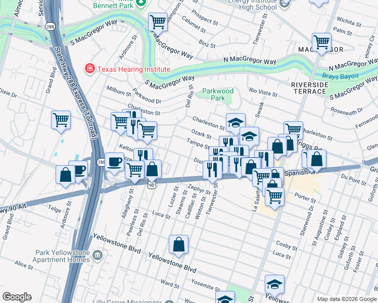 map of restaurants, bars, coffee shops, grocery stores, and more near 6202 Culberson Street in Houston