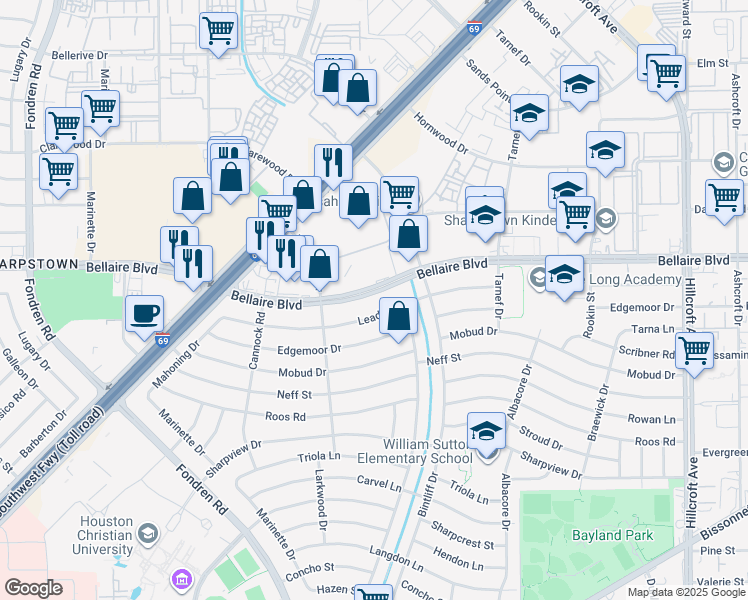 map of restaurants, bars, coffee shops, grocery stores, and more near in Houston