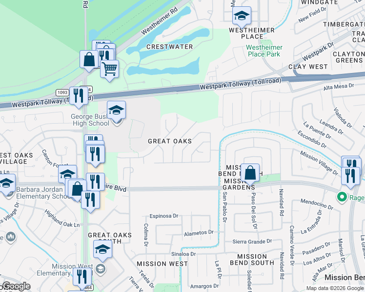 map of restaurants, bars, coffee shops, grocery stores, and more near 6802 Chester Oak Drive in Houston