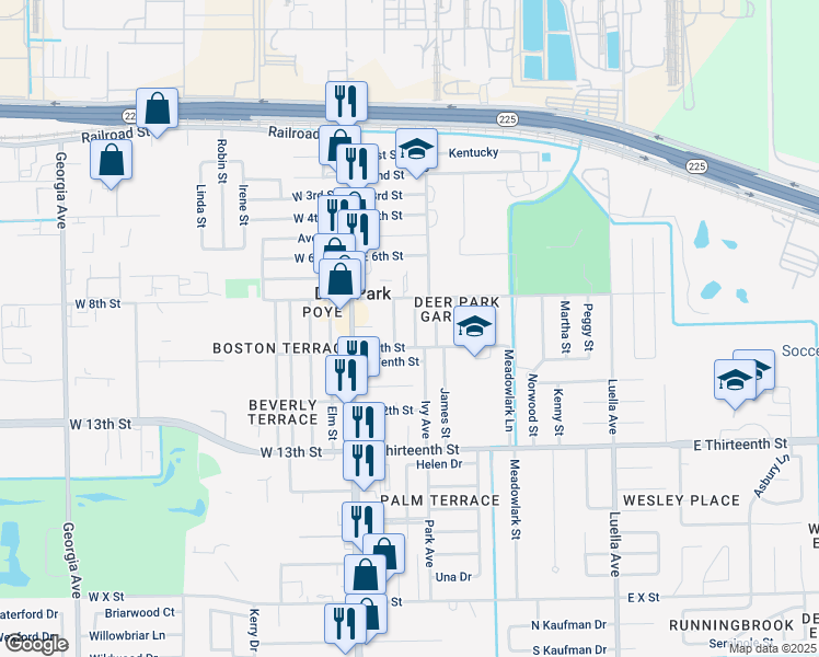 map of restaurants, bars, coffee shops, grocery stores, and more near 822 Harvard Street in Deer Park