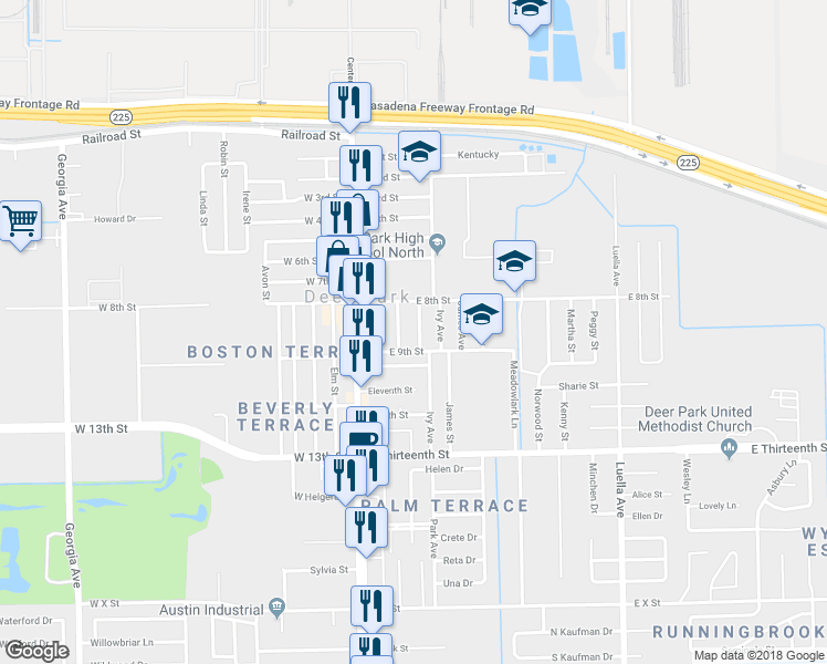 map of restaurants, bars, coffee shops, grocery stores, and more near 822 Harvard Street in Deer Park