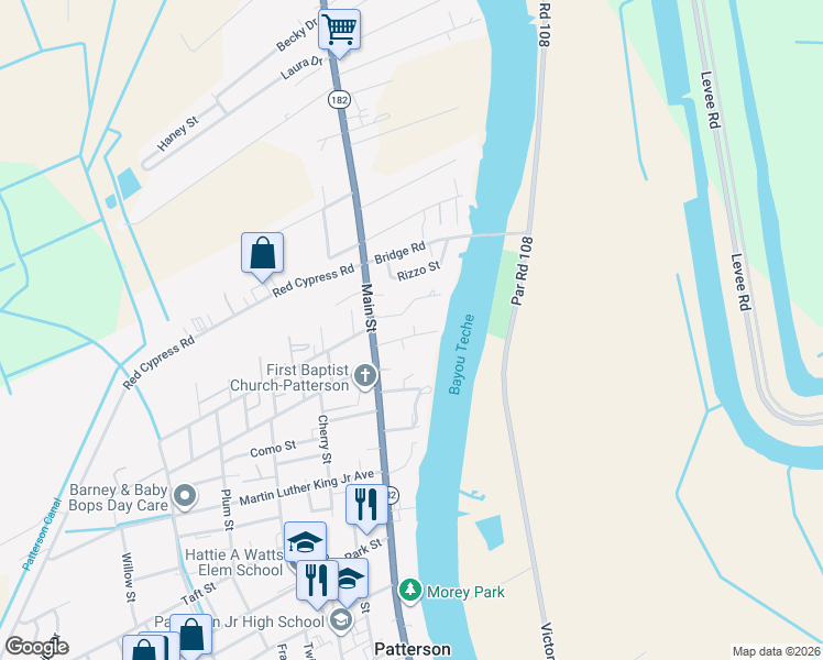 map of restaurants, bars, coffee shops, grocery stores, and more near 116-130 Freeman Street in Patterson
