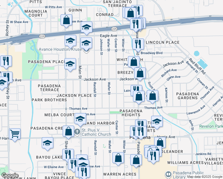 map of restaurants, bars, coffee shops, grocery stores, and more near 511 Wafer Street in Pasadena
