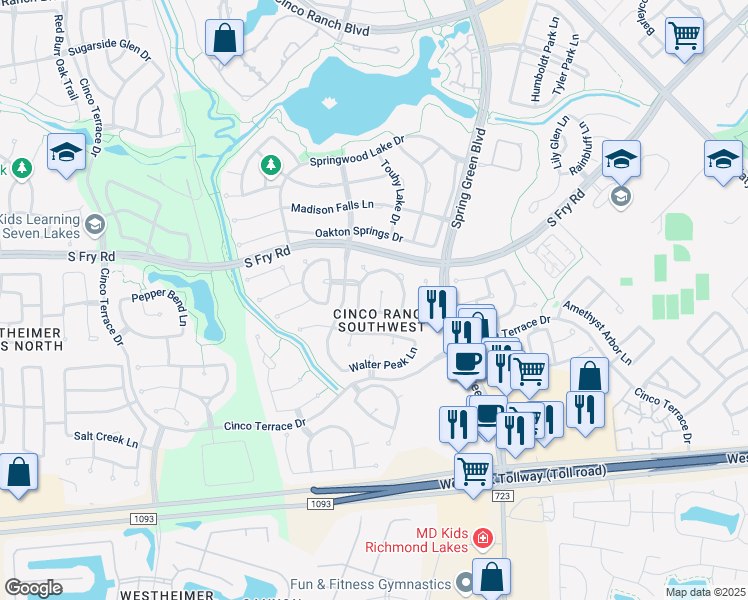 map of restaurants, bars, coffee shops, grocery stores, and more near 9711 Dover Springs Court in Katy