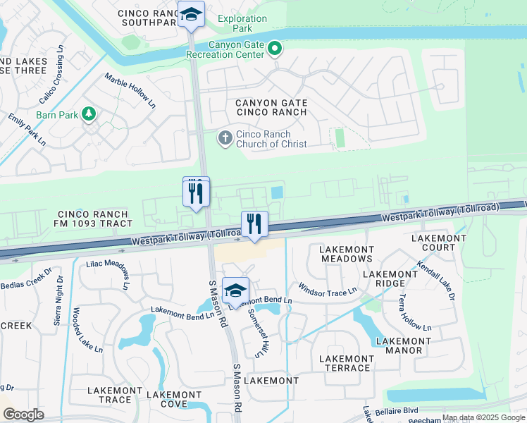 map of restaurants, bars, coffee shops, grocery stores, and more near 6855 South Mason Road in Katy