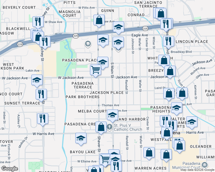 map of restaurants, bars, coffee shops, grocery stores, and more near 513 Main Street in Pasadena