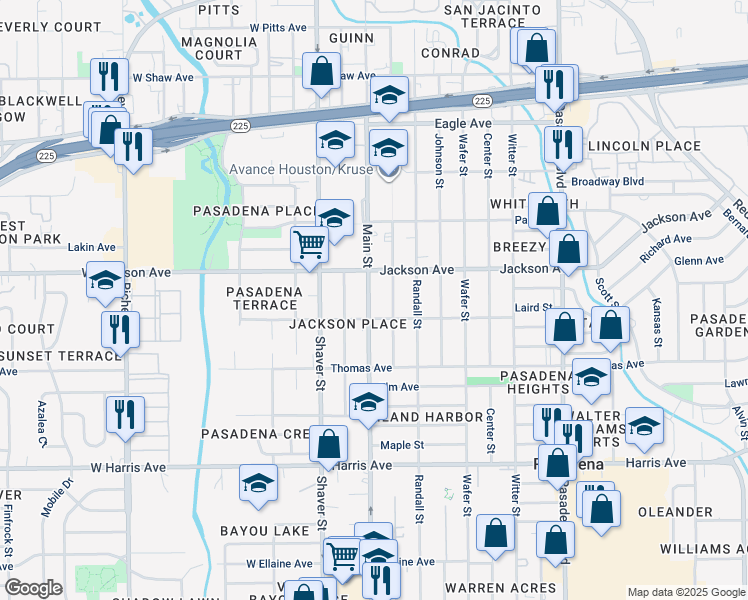 map of restaurants, bars, coffee shops, grocery stores, and more near 513 Main Street in Pasadena