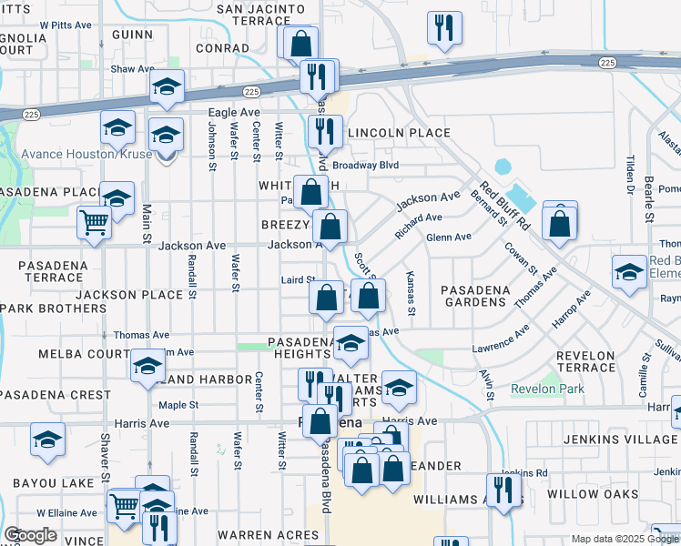 map of restaurants, bars, coffee shops, grocery stores, and more near 1010 Jackson Avenue in Pasadena
