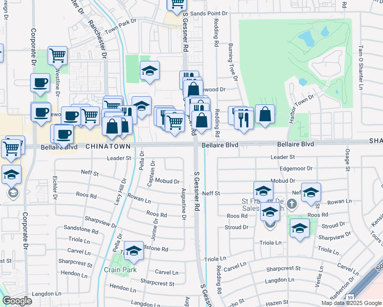 map of restaurants, bars, coffee shops, grocery stores, and more near in Houston
