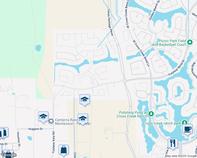 map of restaurants, bars, coffee shops, grocery stores, and more near 6035 Katy-Fulshear Road in Fulshear
