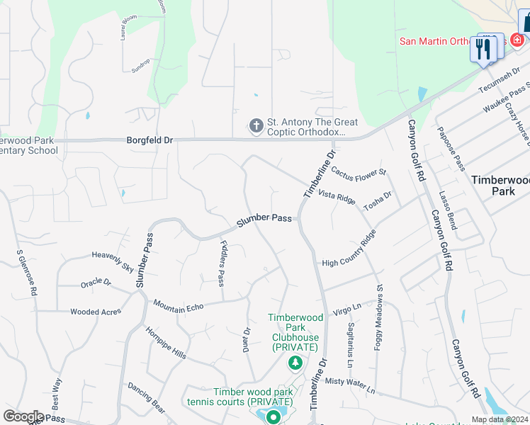 map of restaurants, bars, coffee shops, grocery stores, and more near 119 Slumber Pass in San Antonio