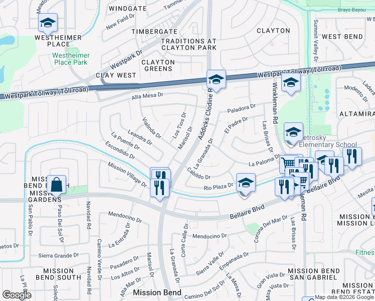 map of restaurants, bars, coffee shops, grocery stores, and more near 6818 Addicks Clodine Road in Houston