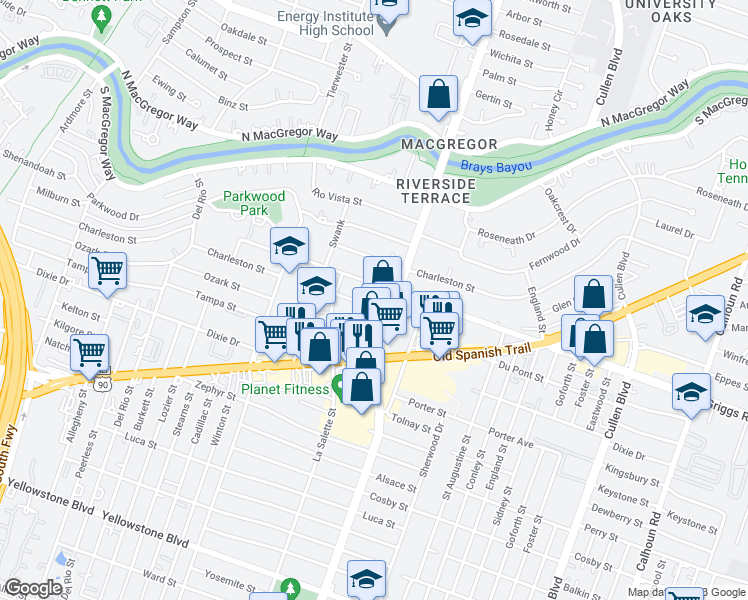 map of restaurants, bars, coffee shops, grocery stores, and more near 3731 Odin Court in Houston