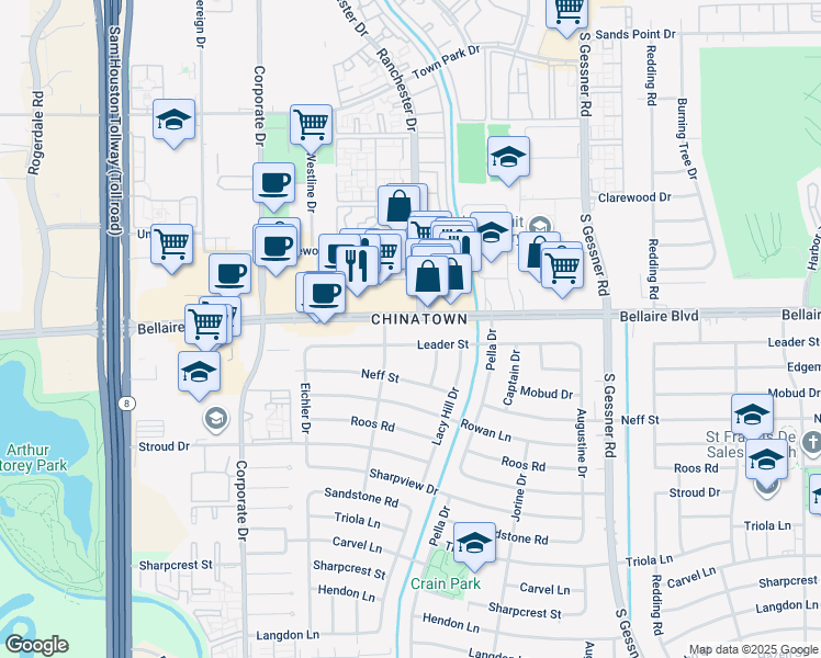 map of restaurants, bars, coffee shops, grocery stores, and more near in Houston