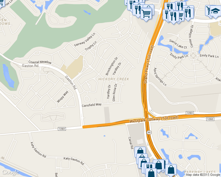 map of restaurants, bars, coffee shops, grocery stores, and more near 7006 Yardley Drive in Katy