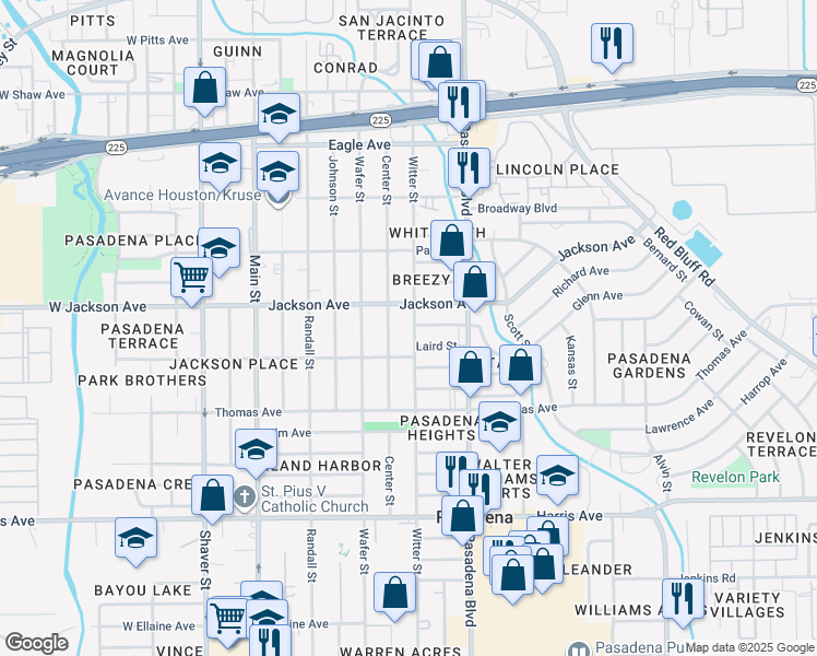 map of restaurants, bars, coffee shops, grocery stores, and more near 512 Witter Street in Pasadena