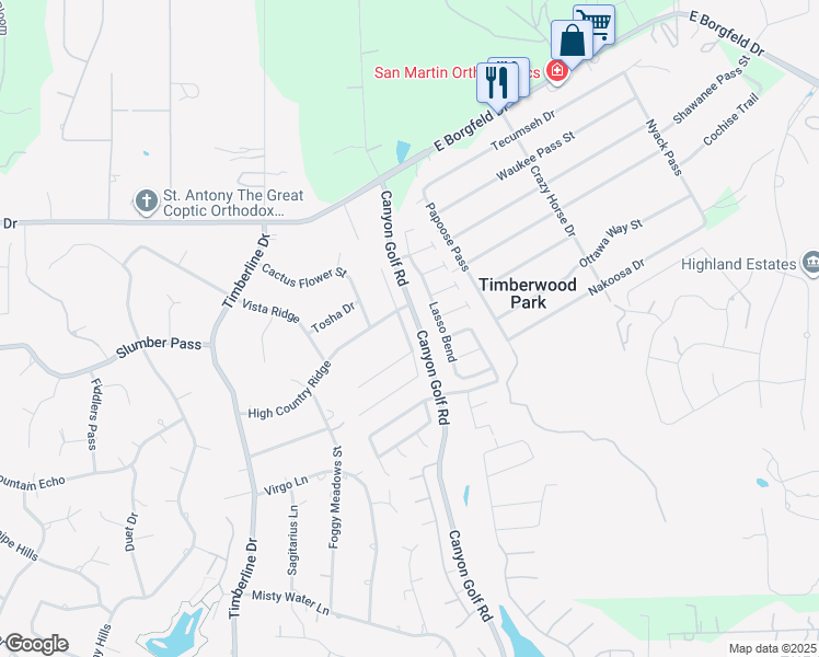 map of restaurants, bars, coffee shops, grocery stores, and more near 27314 Trinity Cross in San Antonio