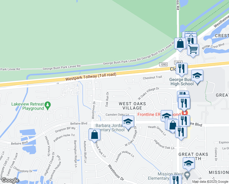 map of restaurants, bars, coffee shops, grocery stores, and more near 17903 Oakland Mills Drive in Richmond