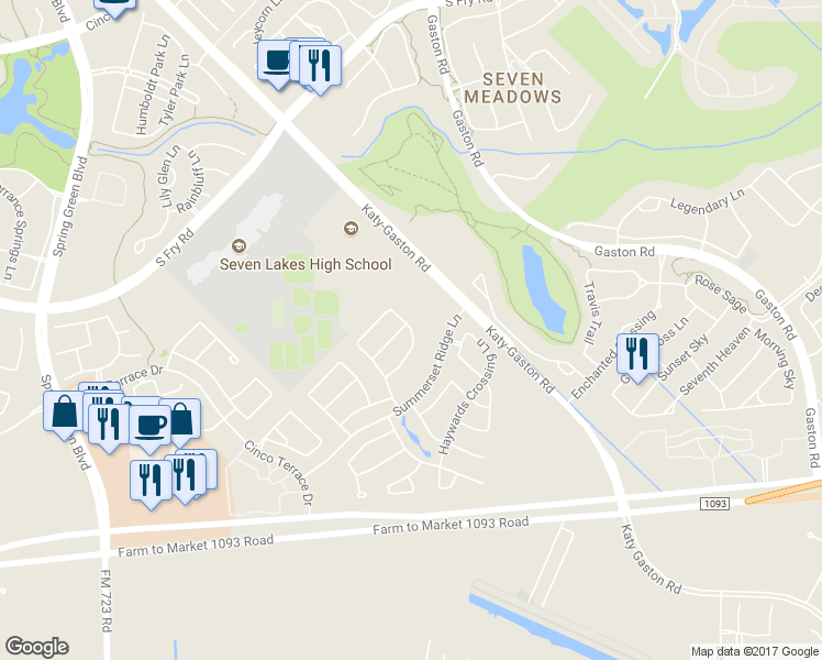 map of restaurants, bars, coffee shops, grocery stores, and more near 24335 Stanwick Crossing Lane in Katy