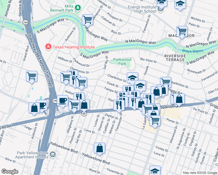 map of restaurants, bars, coffee shops, grocery stores, and more near 6202 Culberson Street in Houston