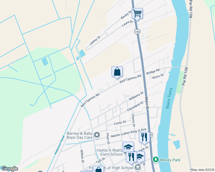 map of restaurants, bars, coffee shops, grocery stores, and more near 676-832 Red Cypress Road in Patterson