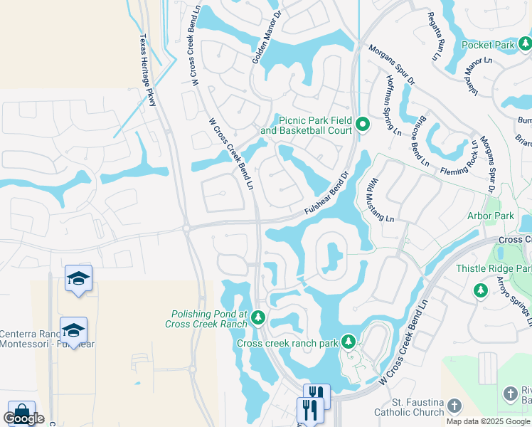 map of restaurants, bars, coffee shops, grocery stores, and more near 29114 Creek Valley Court in Fulshear