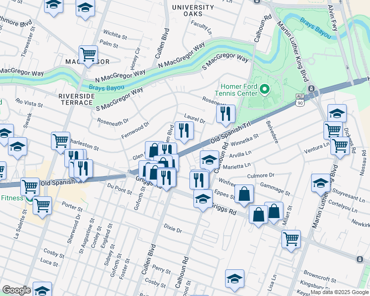 map of restaurants, bars, coffee shops, grocery stores, and more near 4331 U.S. 90 Alternate in Houston