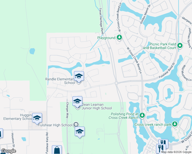map of restaurants, bars, coffee shops, grocery stores, and more near 6035 Katy-Fulshear Road in Fulshear