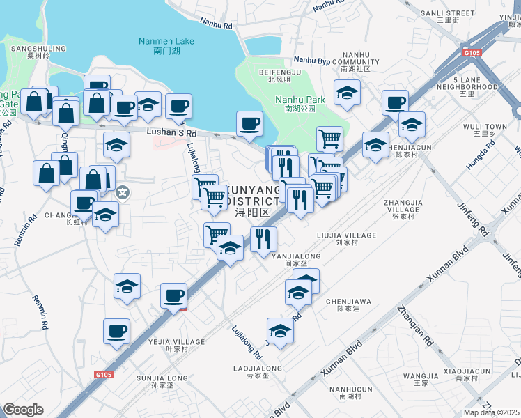 map of restaurants, bars, coffee shops, grocery stores, and more near in Jiujiang