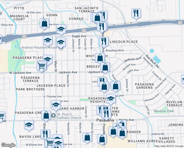 map of restaurants, bars, coffee shops, grocery stores, and more near 512 Witter Street in Pasadena