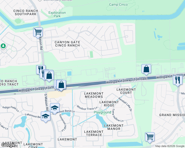 map of restaurants, bars, coffee shops, grocery stores, and more near 20020 Farm to Market Road 1093 in Richmond