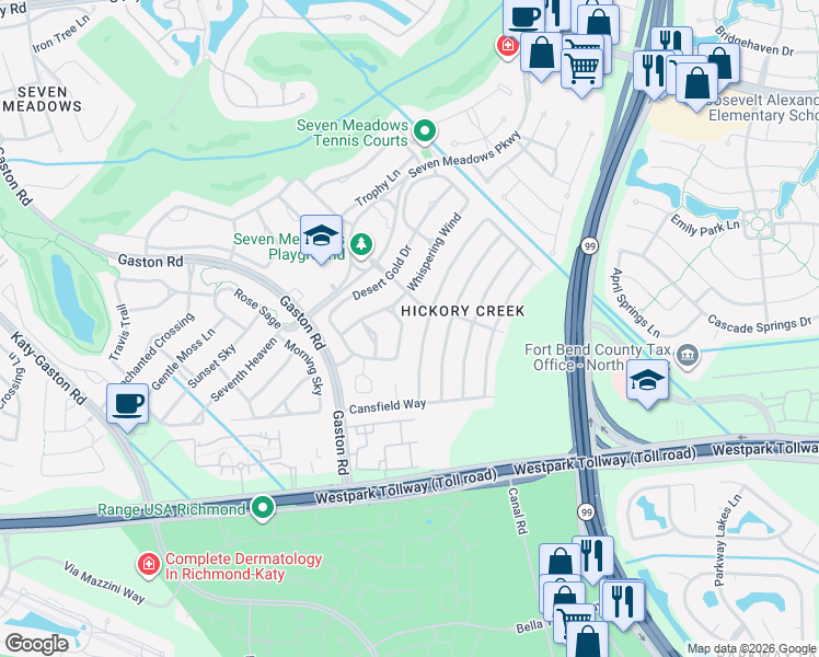 map of restaurants, bars, coffee shops, grocery stores, and more near 7003 Brockington Drive in Katy