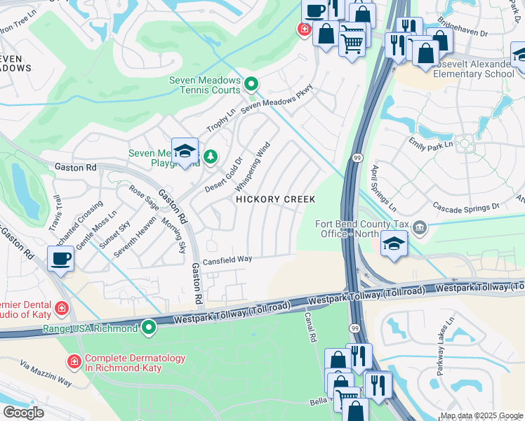 map of restaurants, bars, coffee shops, grocery stores, and more near 7006 Yardley Drive in Katy