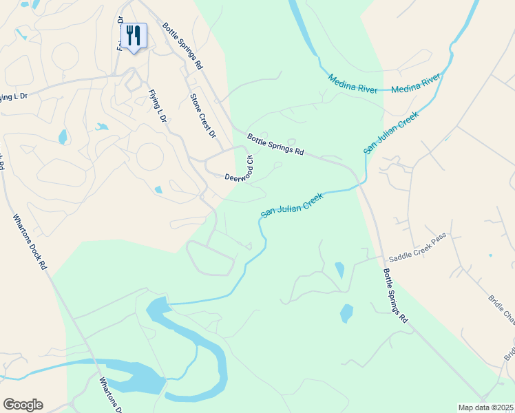 map of restaurants, bars, coffee shops, grocery stores, and more near 308 Creekwood Drive in Bandera
