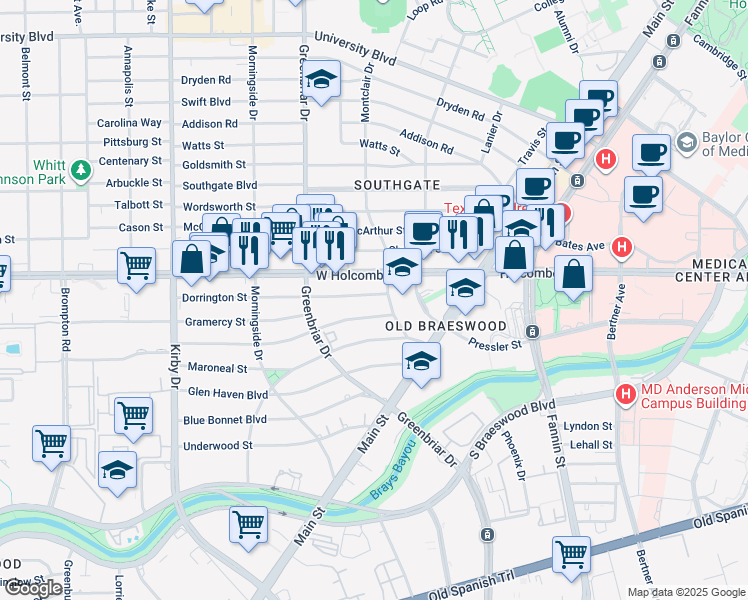 map of restaurants, bars, coffee shops, grocery stores, and more near 2202 Bellefontaine in Houston