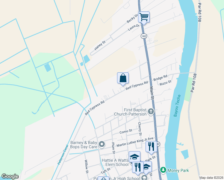 map of restaurants, bars, coffee shops, grocery stores, and more near 676-832 Red Cypress Road in Patterson
