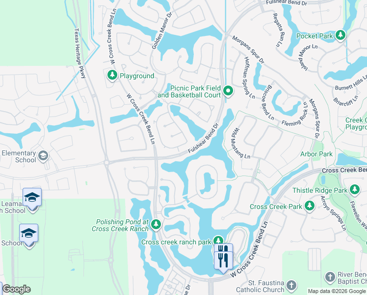 map of restaurants, bars, coffee shops, grocery stores, and more near 51 Lake View Loop in Fulshear