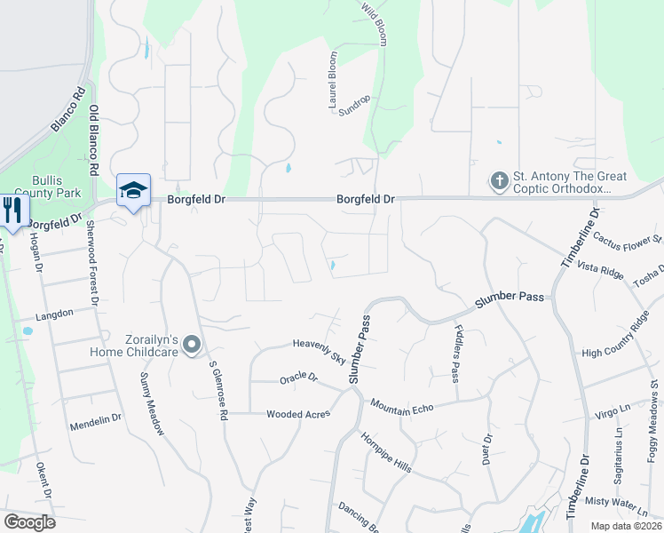 map of restaurants, bars, coffee shops, grocery stores, and more near 27413 Hapgood Place in San Antonio