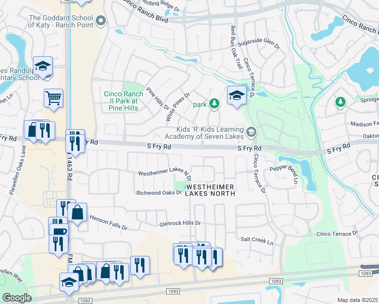 map of restaurants, bars, coffee shops, grocery stores, and more near 26430 Longview Creek Drive in Katy